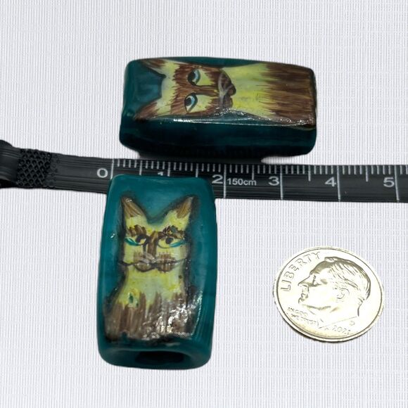 Mixed Lot Beads Chunky Hand Painted Glass Cat Tigers Eye Stone Paw Print Focal - Picture 7 of 13